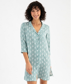 chemise de nuit femme imprimee forme liquette a manches 34 vert vif nuisettes chemises de nuitG575701_4