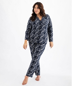 GEMO Pyjama femme grande taille deux pièces : chemise et pantalon Bleu