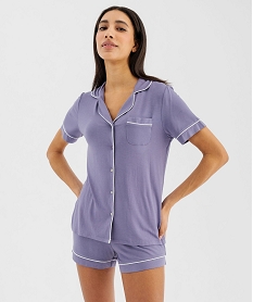 GEMO Pyjashort fluide avec haut chemise femme Violet