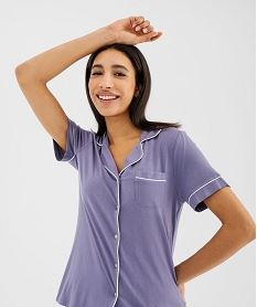 pyjashort fluide avec haut chemise femme violet pyjamas ensembles vestesG576801_2