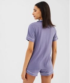 pyjashort fluide avec haut chemise femme violet pyjamas ensembles vestesG576801_3