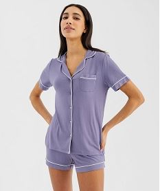 pyjashort fluide avec haut chemise femme violet pyjamas ensembles vestesG576801_4