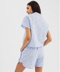 pyjashort en voile de coton gaufre femme - lulucastagnette bleu standard pyjamas ensembles vestesG577401_3