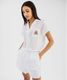 GEMO Pyjashort en voile de coton plumetis femme - LuluCastagnette Blanc