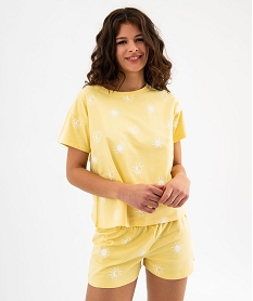 pyjashort en coton imprime femme jaune standard pyjamas ensembles vestesG577701_2