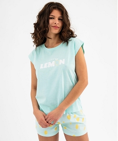 pyjashort en coton imprime femme bleu standard pyjamas ensembles vestesG577901_4