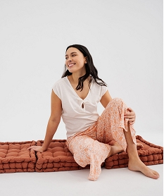 pantalon de pyjama fluide imprime femme orange standard bas de pyjamaG584101_4