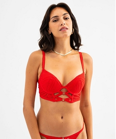 GEMO Soutien-gorge push-up forme bustier avec détails coeurs rouge standard