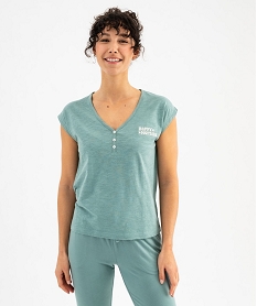 GEMO Haut de pyjama à manches courtes et col V femme vert standard