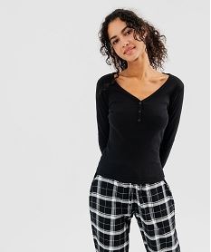 haut de pyjama a manches longues en maille cotelee femme noir hauts de pyjamaG596501_2