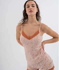 GEMO Haut de pyjama à fines bretelles et dentelle femme orange standard
