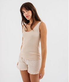 debardeur lingerie en maille cotelee femme beige standard hauts de pyjamaG597401_2
