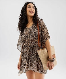 GEMO Robe de plage en voile à motifs femme Brun