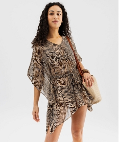 robe de plage en voile a motifs femme brun vetements de plageG597801_4