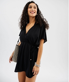 GEMO Robe de plage ample et fluide à col cache-cœur noir standard