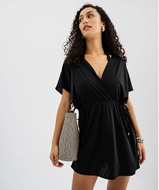 robe de plage ample et fluide a col cache-cœur noir standard vetements de plageG598001_2
