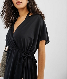 robe de plage ample et fluide a col cache-cœur noir standard vetements de plageG598001_3