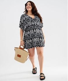 robe de plage a motifs fleuris femme grande taille noir standard vetements de plageG598101_4