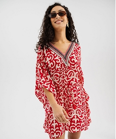GEMO Robe de plage à imprimé ethnique femme rouge standard