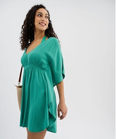 GEMO Robe de plage à rayures pailletées et dos brodé femme vert standard