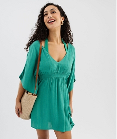robe de plage a rayures pailletees et dos brode femme vert standard vetements de plageG598301_2