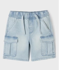 bermuda parachute en jean stretch avec taille ajustable garcon bleuG605601_4