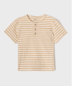 GEMO Tee-shirt manches courtes rayé à col tunisien garçon beige standard