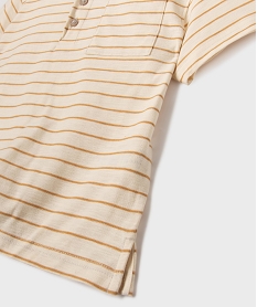 tee-shirt manches courtes raye a col tunisien garcon beige standard tee-shirtsG620301_2