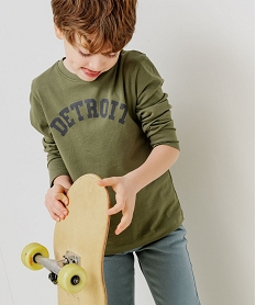 GEMO Tee-shirt manches longues en coton imprimé garçon kaki standard