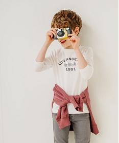 GEMO Tee-shirt manches longues en coton imprimé garçon blanc standard