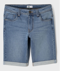 bermuda en jean stretch coupe slim taille ajustable avec revers garcon grisG626601_1