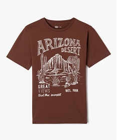 GEMO Tee-shirt manches courtes en coton imprimé garçon marron standard
