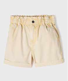 GEMO Short en toile taille haute avec ceinture élastique fille jaune standard