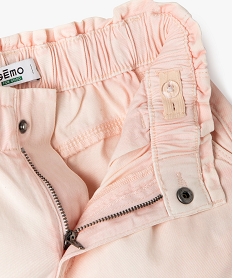 short en toile taille haute avec ceinture elastique fille rose standard shortsG640401_2