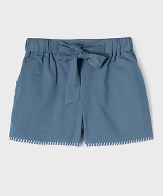 GEMO Short large en coton et lin fille bleu standard