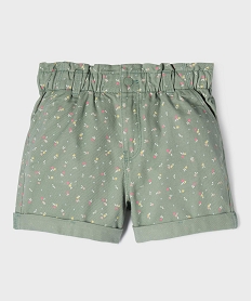 GEMO Short en toile de coton imprimée avec taille paperbag fille kaki standard