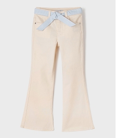 pantalon flare en coton stretch avec ceinture rayee fille - lulucastagnette blanc chine pantalonsG646101_4