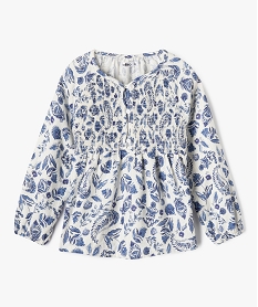 GEMO Blouse à manches longues ample et fleurie fille Bleu