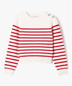 GEMO Pull rayé coupe courte fille - LuluCastagnette blanc chine