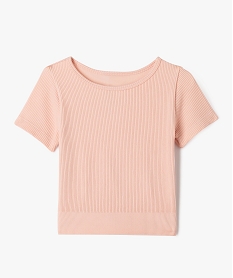 GEMO Tee-shirt court à manches courtes en maille côtelée fille rose standard