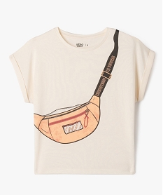 GEMO Tee-shirt manches courtes coupe oversize imprimé fille blanc chine