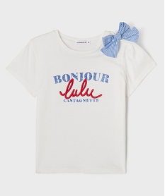 GEMO Tee-shirt manches courtes avec inscriptions bet noeud fille - LuluCastagnette blanc chine