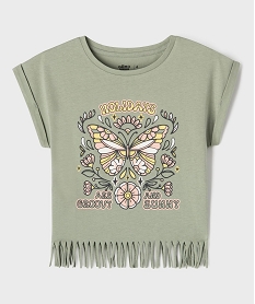 GEMO Tee-shirt manches courtes avec franges fille Vert
