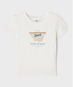 GEMO Tee-shirt manches courtes à motif estival en relief fille blanc chine