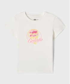 GEMO Tee-shirt manches courtes avec motif en relief fille blanc chine