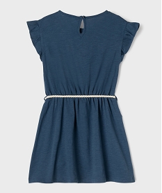 robe fille en maille avec buste brode et manches a volants bleu standardG660401_3