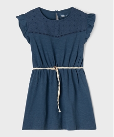 robe fille en maille avec buste brode et manches a volants bleu standardG660401_4