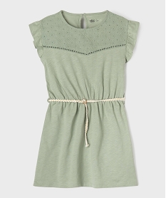 robe fille en maille avec buste brode et manches a volants kaki standardG660501_4