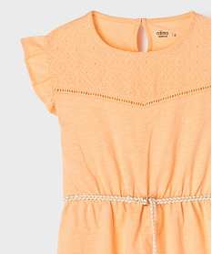robe fille en maille avec buste brode et manches a volants orange standardG660601_2