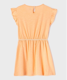 robe fille en maille avec buste brode et manches a volants orange standardG660601_3